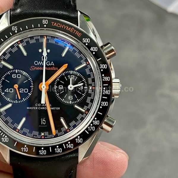 OM Factory Omega Speedmaster Racing 329.32.44.51.01.001 44mm Steel Leather Strap Black Dial