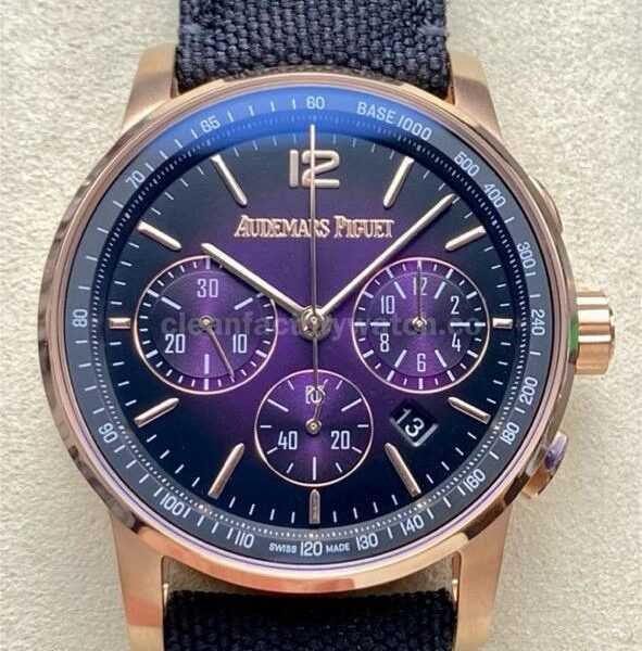 OMF Factory Audemars Piguet Code 11.59 26393OR.OO.A002KB.02 41mm Rose Gold Canvas Strap Purple Dial