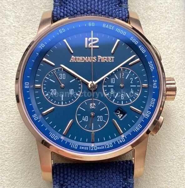 OMF Factory Audemars Piguet Code 11.59 26393OR.OO.A027KB.01 41mm Rose Gold Canvas Strap Blue Dial