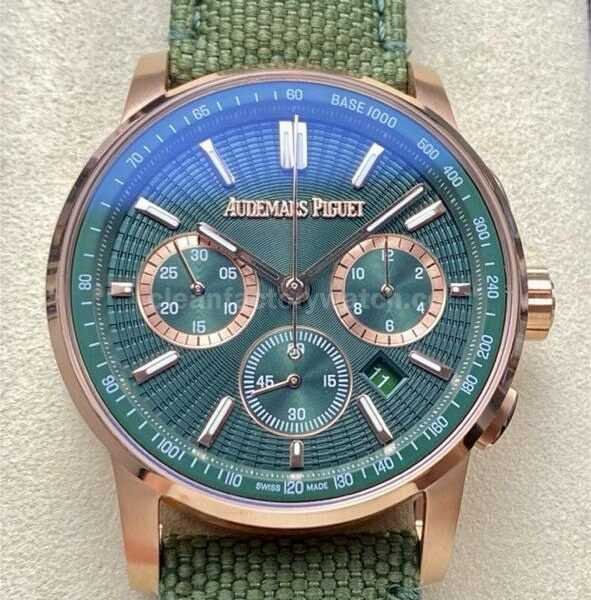 OMF Factory Audemars Piguet Code 11.59 26393OR.OO.A056KB.01 41mm Rose Gold Canvas Strap Lines Green Dial