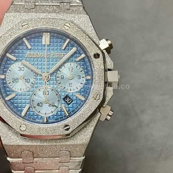 OMF Factory Frosted Audemars Piguet Royal Oak Chronograph 26240BC.GG.1324BC.02 41mm Full Frosted White Gold Blue Dial