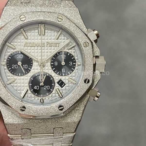 OMF Factory Frosted Audemars Piguet Royal Oak Chronograph 26240ST.OO.1220ST.03 41mm Full Frosted White Gold Silver Dial