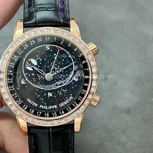 PP Factory Patek Philippe Celestial Moon 44mm 6104R-001 Rose Gold Diamond Bezel Leather Black Dial