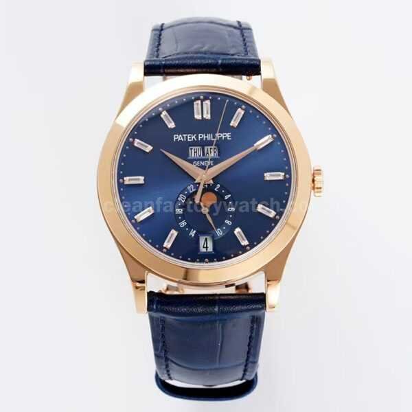 PPF Factory Patek Philippe Annual Calendar 5396R-015 Rose Gold Baguette Diamond Blue Dial