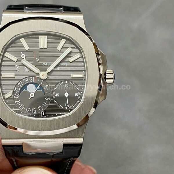 PPF Factory Patek Philippe Nautilus 40mm 5712G-001 White Gold Leather Grey Dial