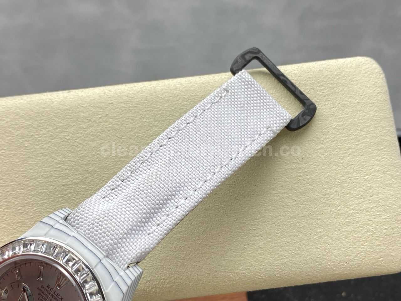 PPM Factory Rolex Daytona Modified 126506 Carbon Fiber Calf Skin Strap Diamond Baguette Ice Blue Dial (9)