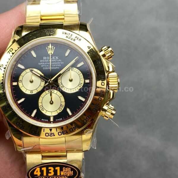 QF Factory CounterWeigh Rolex Daytona  40mm Full Yellow Gold Champagne Eye Black Dial