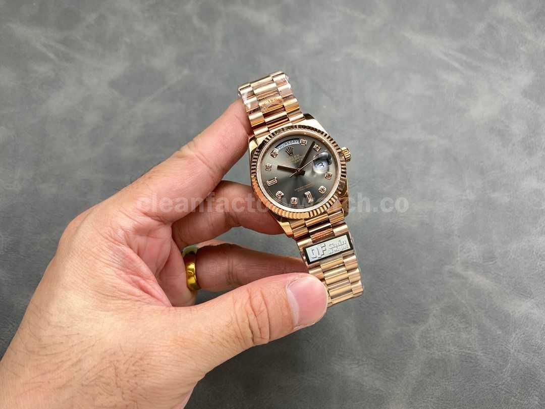 QF Factory Counterweight Rolex Day Date 128235 0051 36mm Full Rose Gold (6)