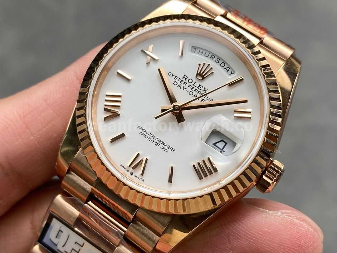 QF Factory Counterweight Rolex Day Date 128235 0052 36mm Full Rose Gold Roman Numerals (5)
