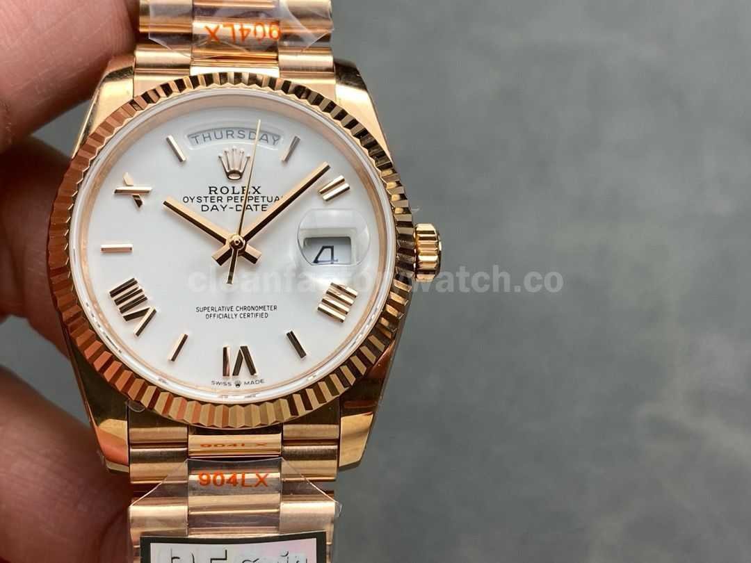 QF Factory Counterweight Rolex Day Date 128235 0052 36mm Full Rose Gold Roman Numerals (9)