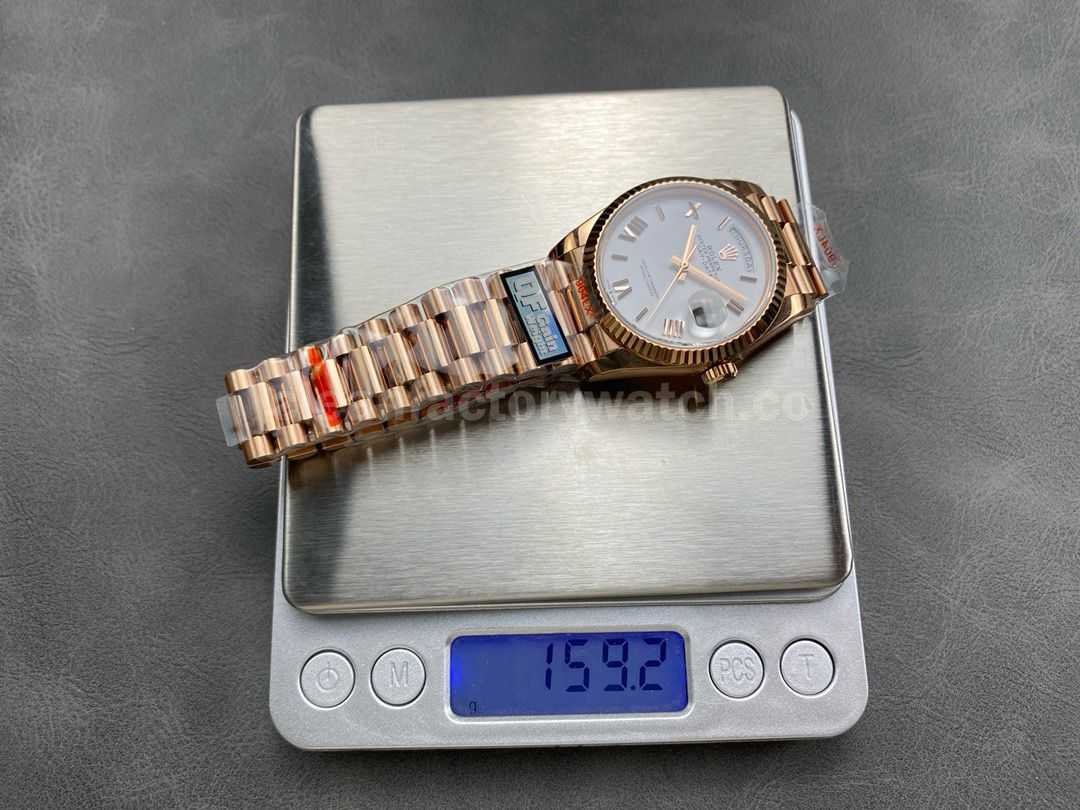 QF Factory Counterweight Rolex Day Date 128235 0052 36mm Full Rose Gold Roman Numerals