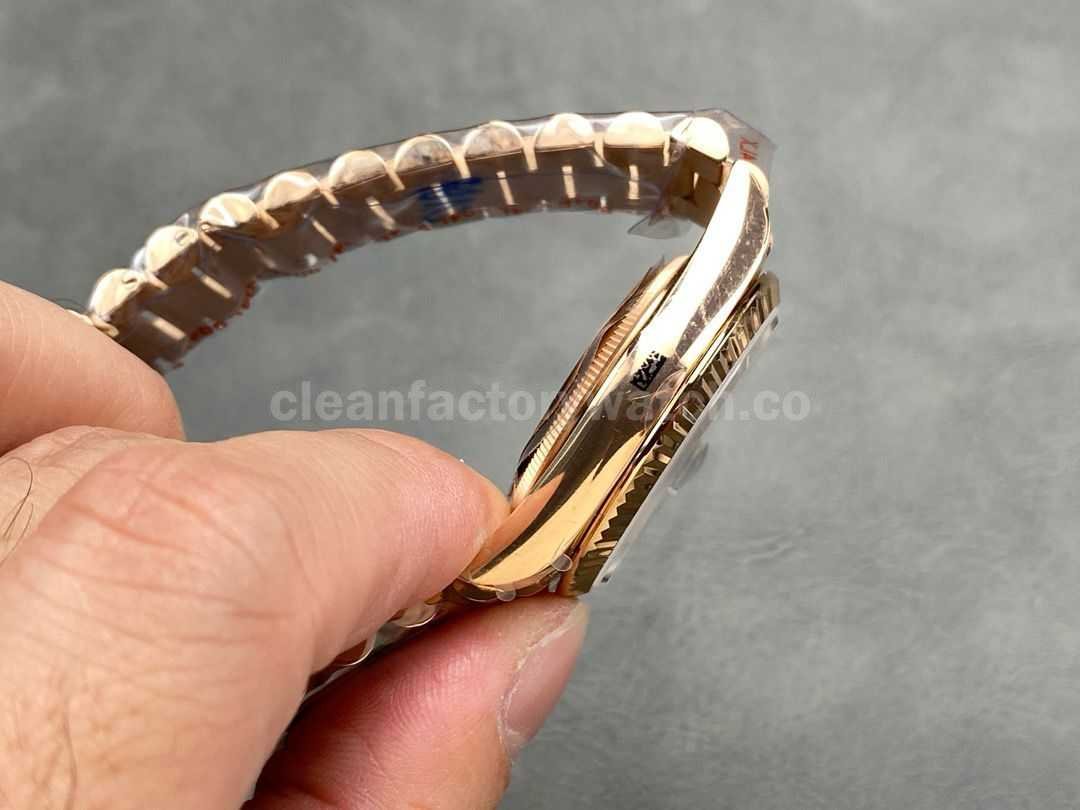 QF Factory Counterweight Rolex Day Date 128235 0085 36mm Full Rose Gold Baguett (3)
