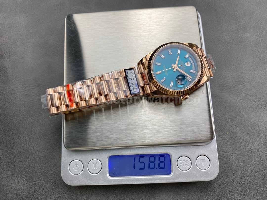 QF Factory Counterweight Rolex Day Date 128235 0085 36mm Full Rose Gold Baguett (4)