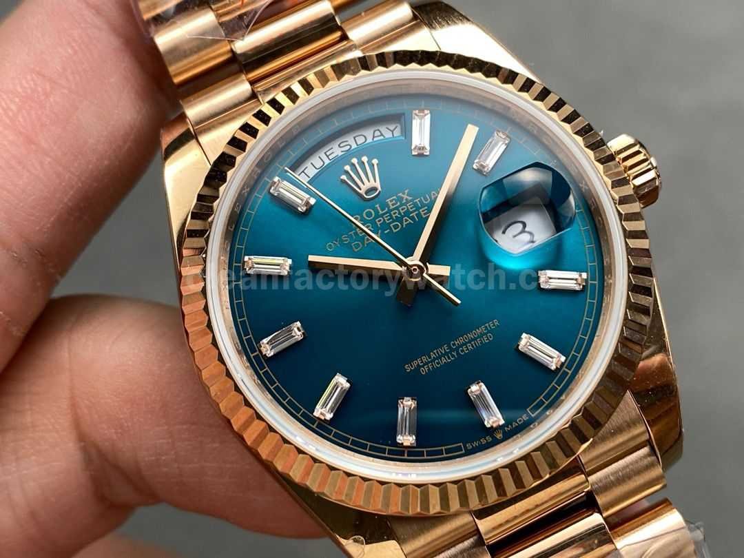 QF Factory Counterweight Rolex Day Date 128235 0085 36mm Full Rose Gold Baguett (6)