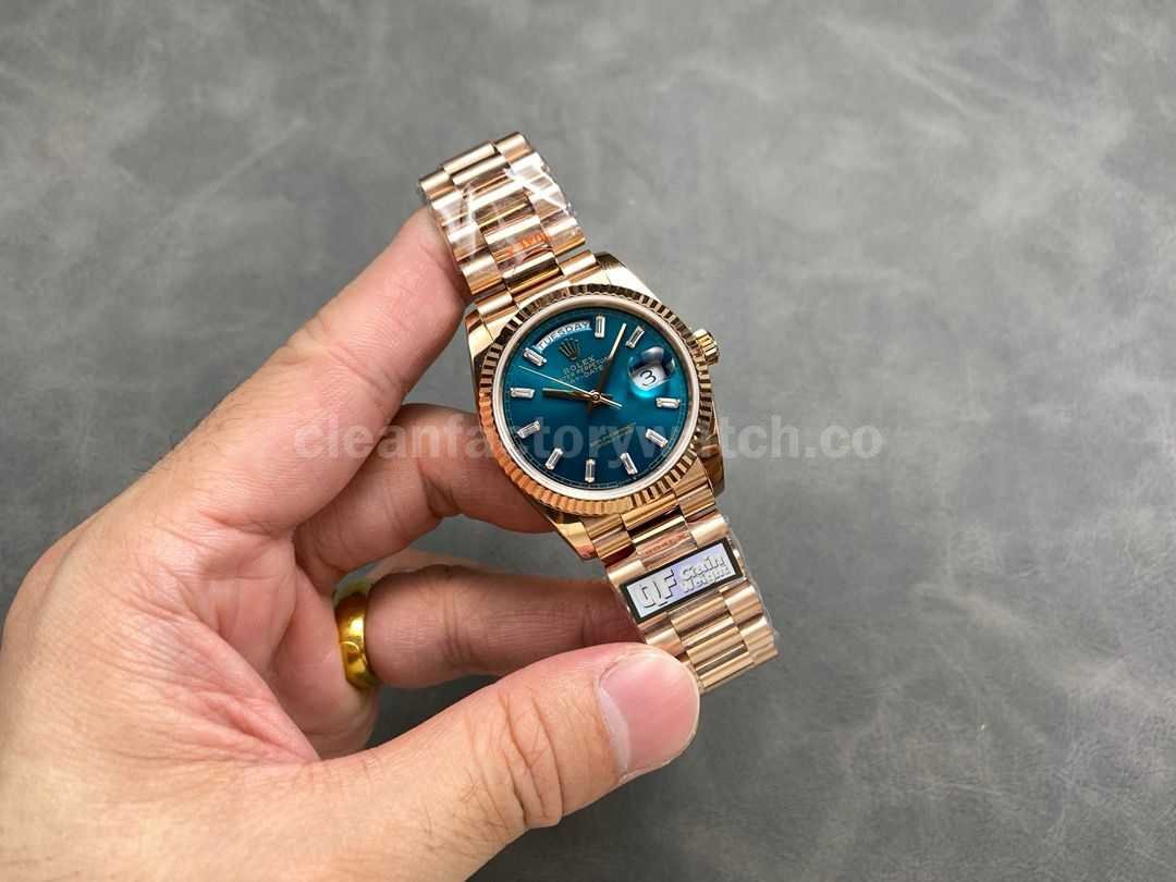 QF Factory Counterweight Rolex Day Date 128235 0085 36mm Full Rose Gold Baguett