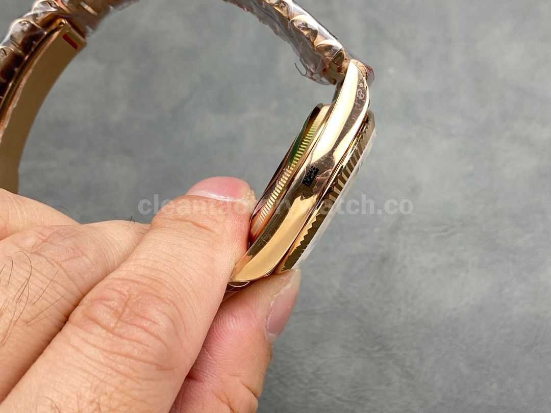 QF Factory Counterweight Rolex Day Date 128235 0087 36mm Full Rose Gold Baguette Di (5)