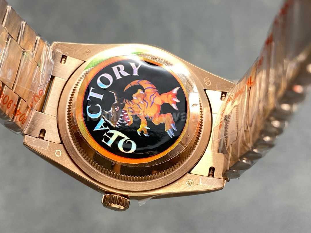 QF Factory Counterweight Rolex Day Date 128235 0087 36mm Full Rose Gold Baguette Di (6)