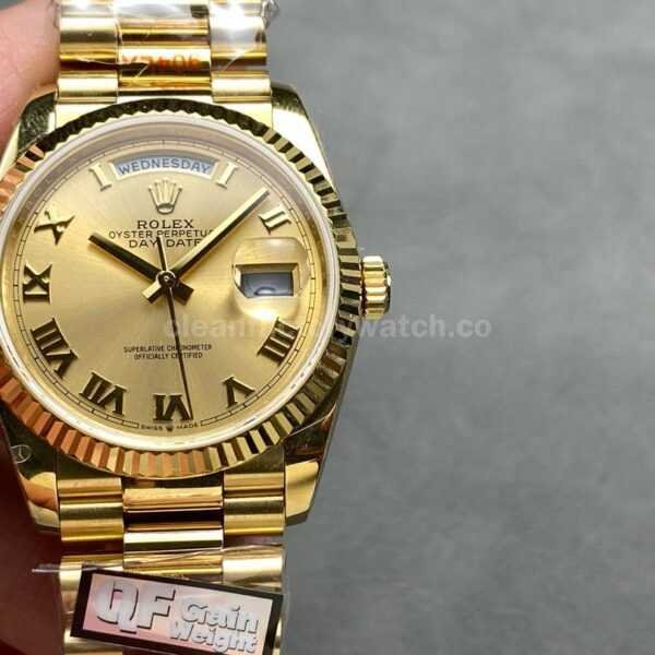 QF Factory Counterweight Rolex Day-Date 128235 36mm Full Yellow Gold Roman Numerals Gold Dial