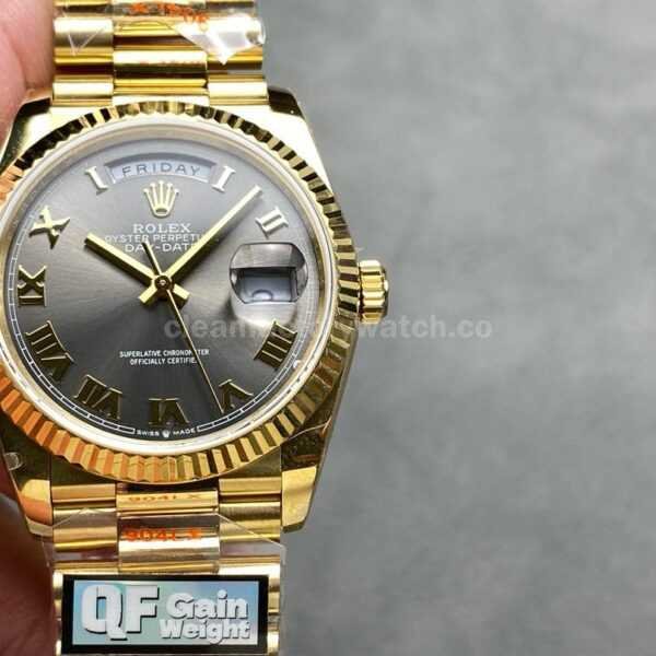 QF Factory Counterweight Rolex Day-Date 128235 36mm Full Yellow Gold Roman Numerals Grey Dial