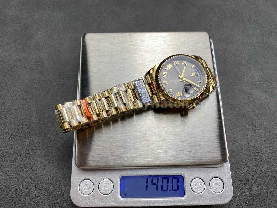 QF Factory Counterweight Rolex Day Date 128235 36mm Full Yellow Gold Roman Numerals Grey D (9)