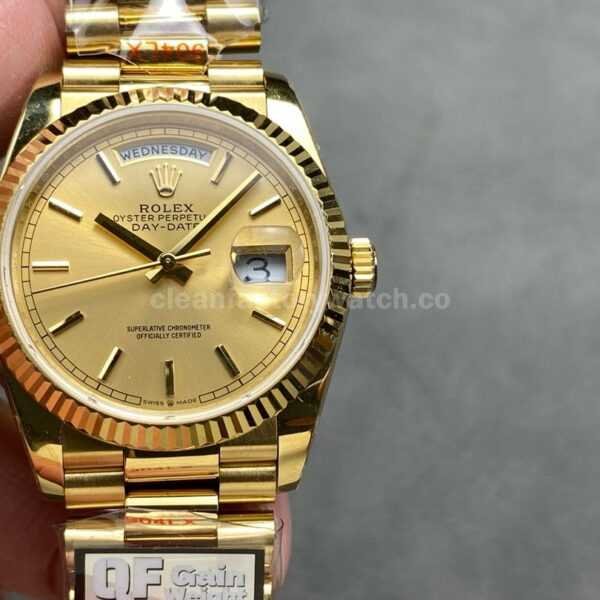 QF Factory Counterweight Rolex Day-Date 128235 36mm Full Yellow Gold ，Gold Dial