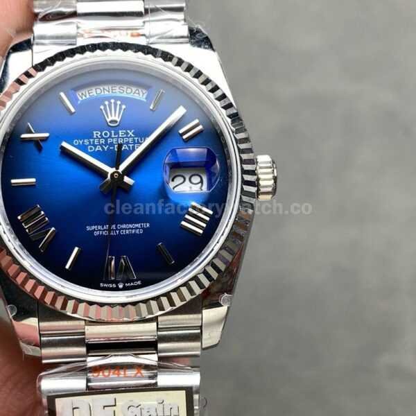 QF Factory Counterweight Rolex Day-Date 128239-0063 36mm Full 904L Roman Numerals Blue Dial