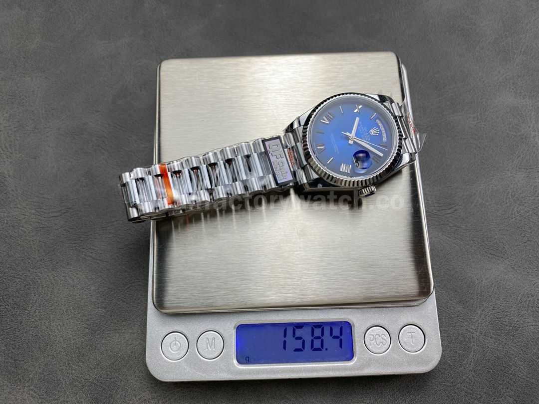 QF Factory Counterweight Rolex Day Date 128239 0063 36mm Full 904L Roman Numerals Blue Dial (9)