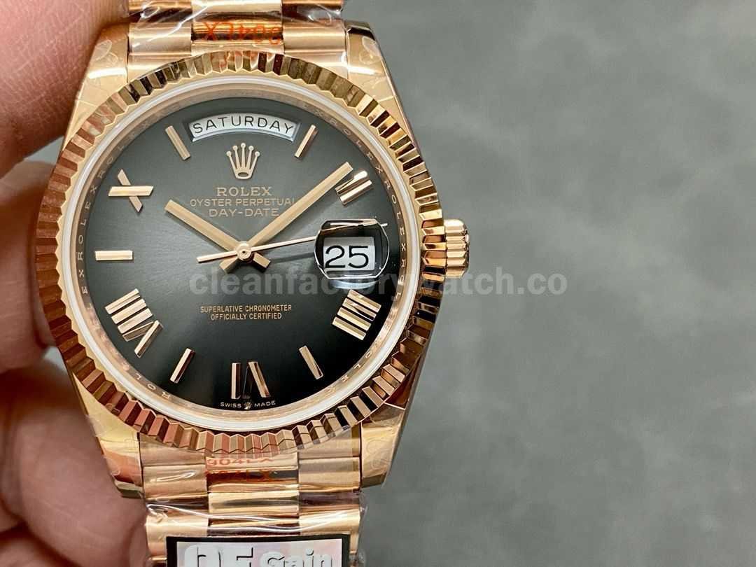 QF Factory Counterweight Rolex Day Date 238235 0055 40mm Full Rose Gold Roman Number Black Dia (3)