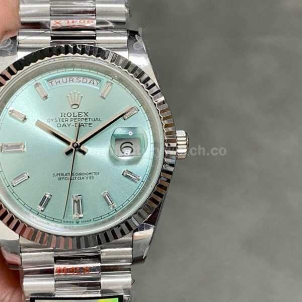 QF Factory Counterweight Rolex Day-Date 228236-0006 40mm Full Platinum Baguette Diamond Blue Dial