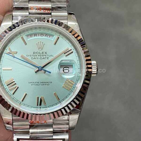 QF Factory Counterweight Rolex Day-Date 228236-0012 40mm Full Platinum Roman Numerals Blue Dial