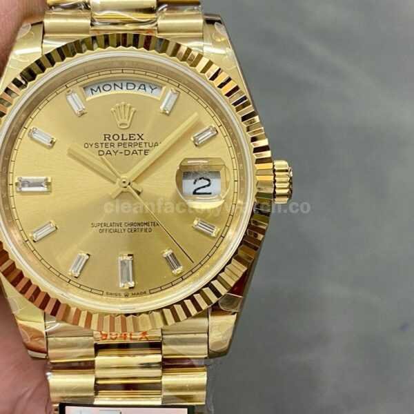 QF Factory Counterweight Rolex Day-Date 228238-0005 40mm Full Yellow Gold Baguette Diamond Champagne Dial