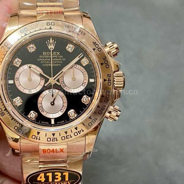 QF Factory Counterweight Rolex Daytona 126505-0002 40mm Full Rose Gold Diamond Black Dial