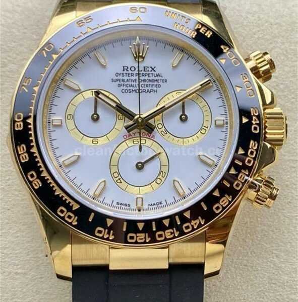 QF Factory counterweight Rolex Daytona 126518LN-0002 40mm Yellow Gold Rubber Strap White Dial