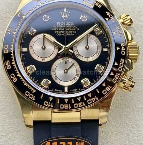QF Factory counterweight Rolex Daytona 126518LN 40mm Yellow Gold Rubber Strap Diamond Black Dial