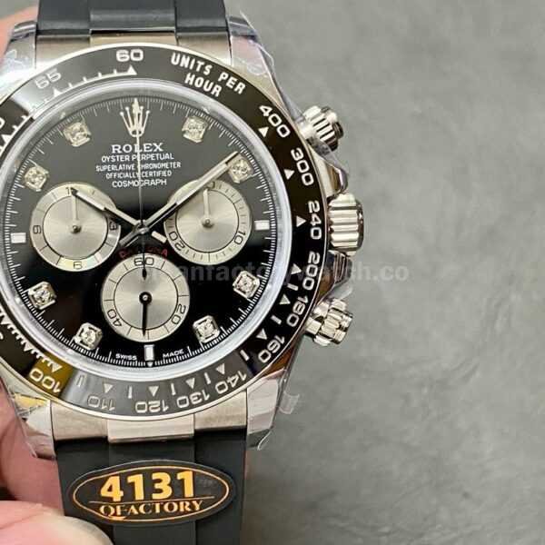QF Factory counterweight Rolex Daytona 126519LN-0004 40mm White Gold Rubber Strap Diamond Black Dial