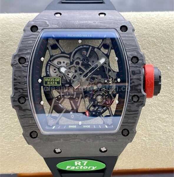 R7 Factory Richard Mille RM35-02 44.5mm Carbon Fiber Black Rubber Strap Skeletonized Dial