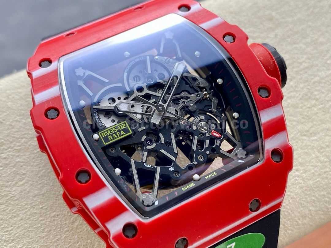 R7 Factory Richard Mille RM35 02 44.5mm Red Carbon Fiber Black Rubber Strap Skeletonized Dial (10)