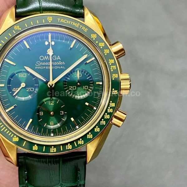 RM Factory Omega Speedmaster Professional Moonwatch 310.63.42.50.02.001 Gold Rubber Strap Green Dial