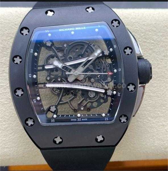 RM Factory Richard Mille RM61 01 42.7mm Carbon Fiber Black Rubber Strap Black Skeleton Dial (5)
