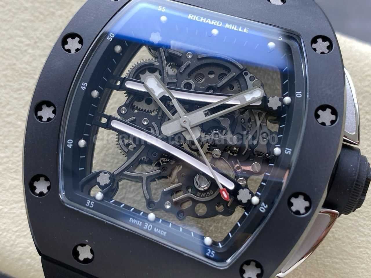 RM Factory Richard Mille RM61 01 42.7mm Carbon Fiber Black Rubber Strap Black Skeleton Dial (6)