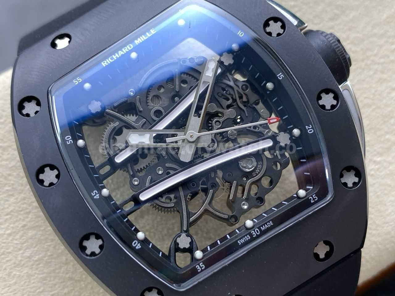RM Factory Richard Mille RM61 01 42.7mm Carbon Fiber Black Rubber Strap Black Skeleton Dial (7)