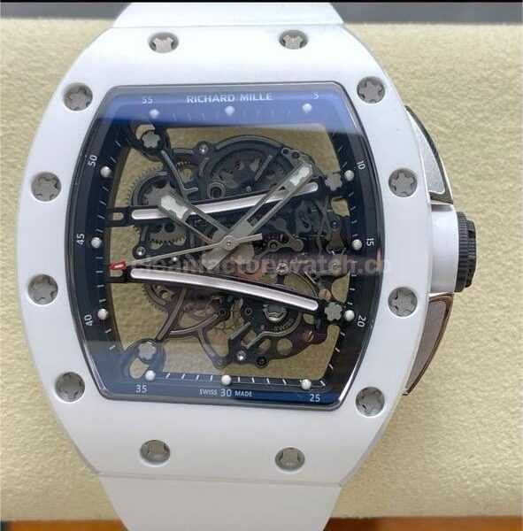 RM Factory Richard Mille RM61-01 42.7mm Carbon Fiber White Rubber Strap Black Skeleton Dial