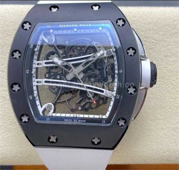 RM Factory Richard Mille RM61-01 42.7mm Carbon Fiber White Rubber Strap White Skeleton Dial