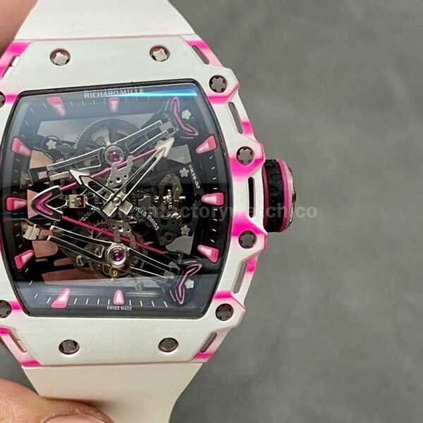 RM Factory Tourbillon Richard Mille RM 38-02 43mm Carbon Fiber White Rubber Strap Tourbillon Skeletonized Dial