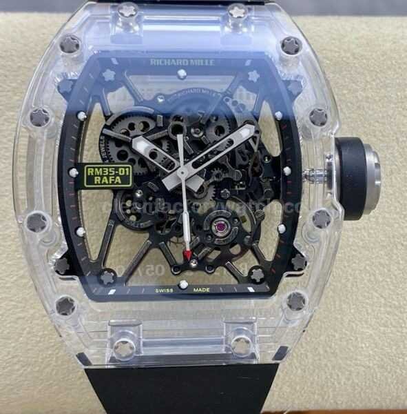 Sonic Factory Richard Mille Crystal Clear RM 35-01 43mm Crystal Black Rubber Strap Skeletonized Dial
