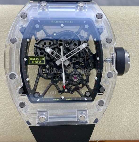 Sonic Factory Richard Mille Crystal Clear RM 035 01 43mm Crystal Black Rubber Strap Skeletonized Di (8)