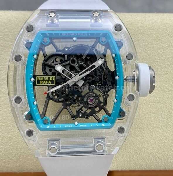 Sonic Factory Richard Mille Crystal Clear RM 35-01 43mm Crystal Rubber Strap Skeletonized Blue Dial