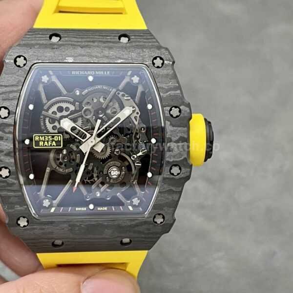 Sonic Factory Richard Mille RM 35-01 43mm Carbon Fiber Yellow Rubber Strap Skeletonized Dial