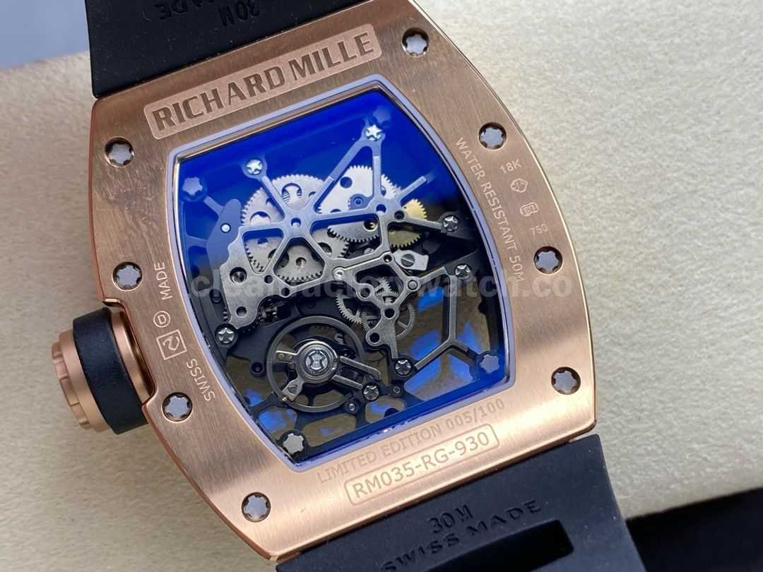 Sonic Factory Richard Mille RM035 40mm Rose Gold Rubber Strap Skeletonized Dial (1)