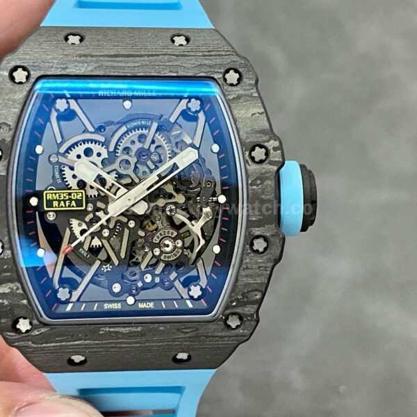 T+ Factory Richard Mille RM35-02 44.5mm Carbon Fiber Blue Rubber Strap Skeletonized Dial